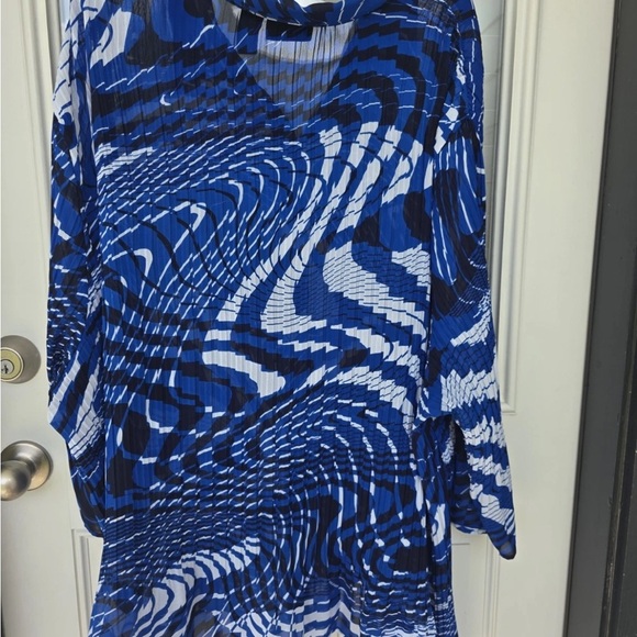 Maggie Barnes Pleated Tunic Shirt 5x Plus BlueBlack Button Up Long Sleeve Strect - Picture 11 of 12